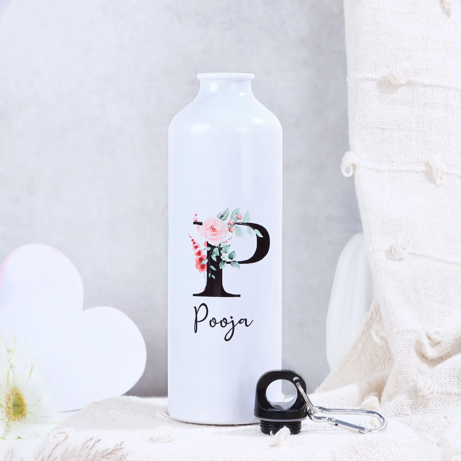 Personalised Name Water Bottle with Floral Initial – Custom Stainless Steel Hydration Bottle thumbnail 2