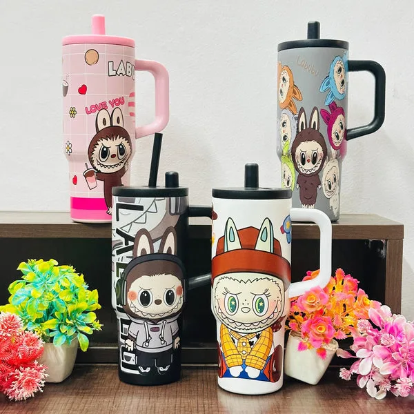 710ml Labubu Theme Stainless Steel Insulated Tumbler with Straw – Leak Proof | 3D Print | 4 Colors thumbnail 3
