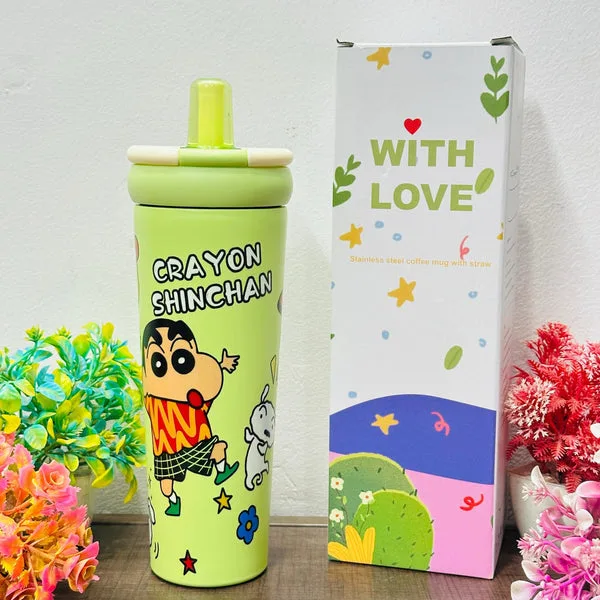 700ml Insulated Stainless Steel Kids Tumbler with Sipper & Handle | 3D Cartoon Print | Leak Proof Hot & Cold Bottle | Name Printing Available thumbnail 2