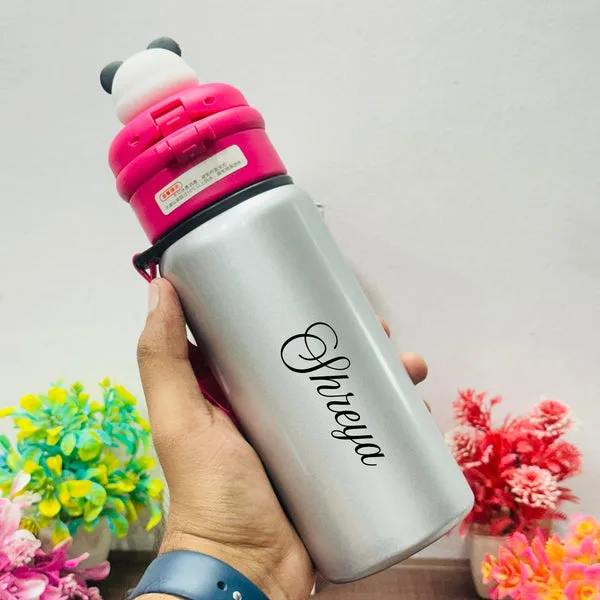 2 in 1 Panda Theme Stainless Steel Sipper Bottle | Insulated Hot & Cold Vacuum Flask | 500 ML (Pink Panda) thumbnail 2