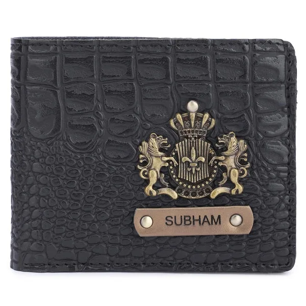 Men’s Crocodile Leather Wallet with Name & Charm (Black) thumbnail 2