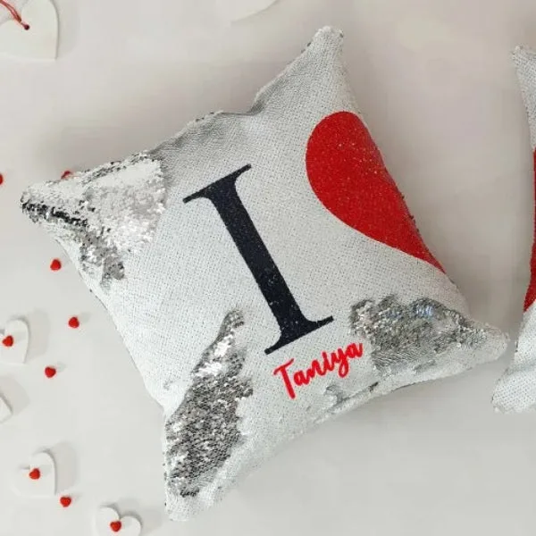 Personalized Sequin Cushion Set – "I ♥ U" (Pack of 2) thumbnail 3