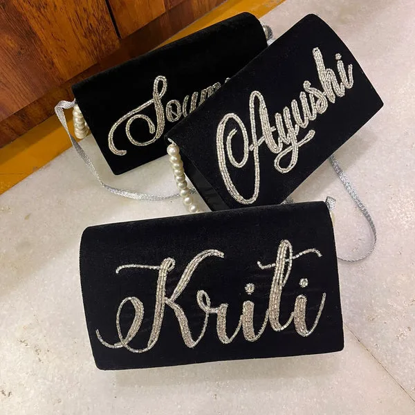 Personalized Handcrafted Name Clutch with Beaded Embroidery & Pearl Handle thumbnail 2