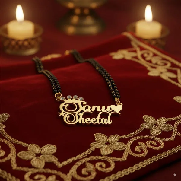 Custom Heart and Crown Mangalsutra with Couple Name thumbnail 2