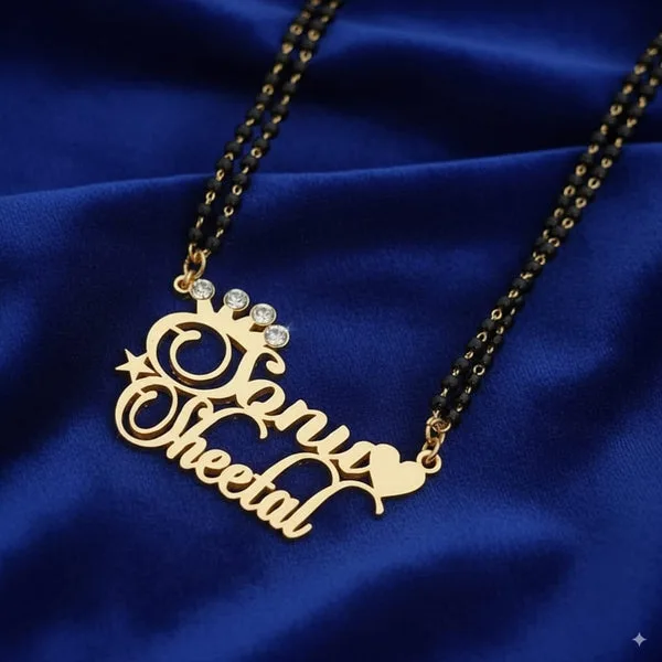 Custom Heart and Crown Mangalsutra with Couple Name thumbnail 3