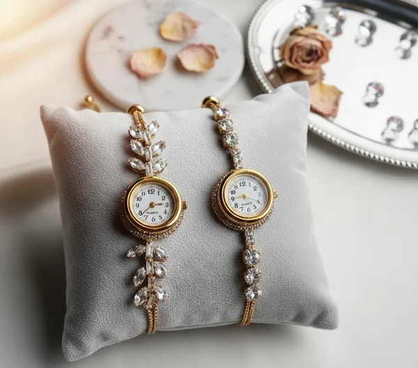 Women's Vintage-Inspired Gold Crystal Bracelet Watch Pack of 3 thumbnail 2