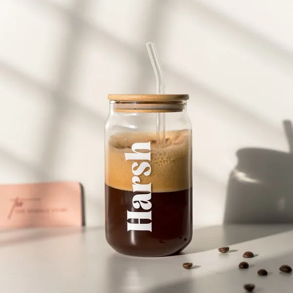 Personalized Can Glass Sipper with Wooden Lid & Straw thumbnail 3