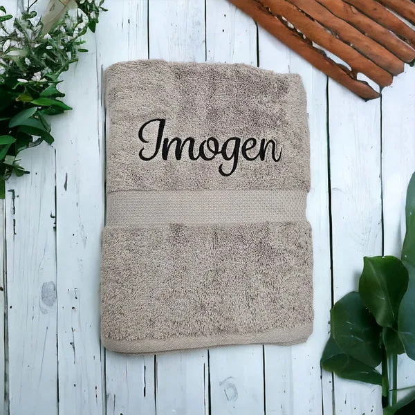 Personalised Cream Towels | Custom Name Embroidered | 100% Cotton Terry 600 GSM | Soft & Absorbent Luxury Bath Towel thumbnail 1