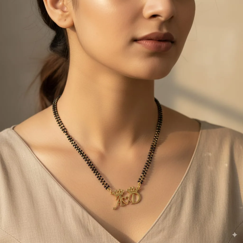 Crown and Heart Couple Initials Mangalsutra thumbnail 3