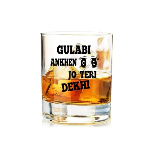 Gulabi Ankhen Jo Teri Dekhi Funny Quotes Printed Whiskey Glass (Pack of 1) thumbnail 2
