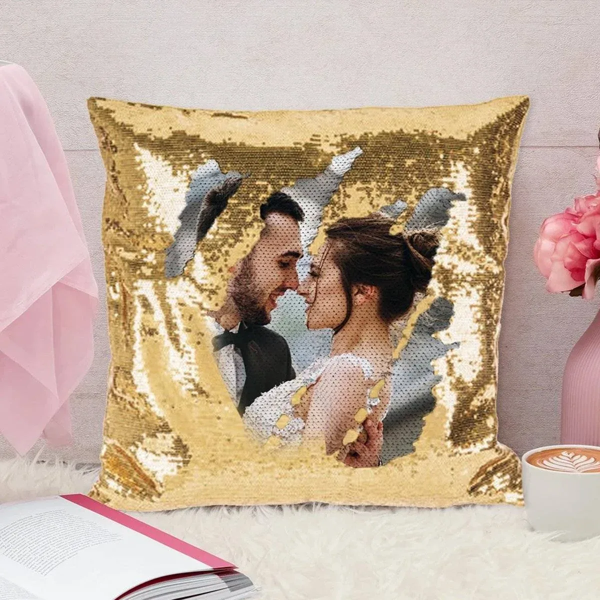 Personalised Magic Sequin Pillow – Golden thumbnail 1
