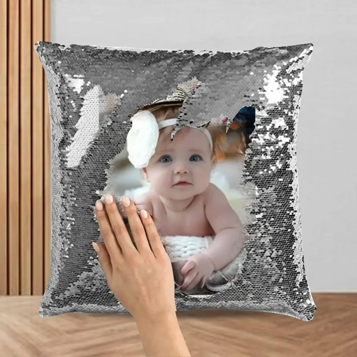 Personalised Magic Sequin Pillow – Silver thumbnail 1