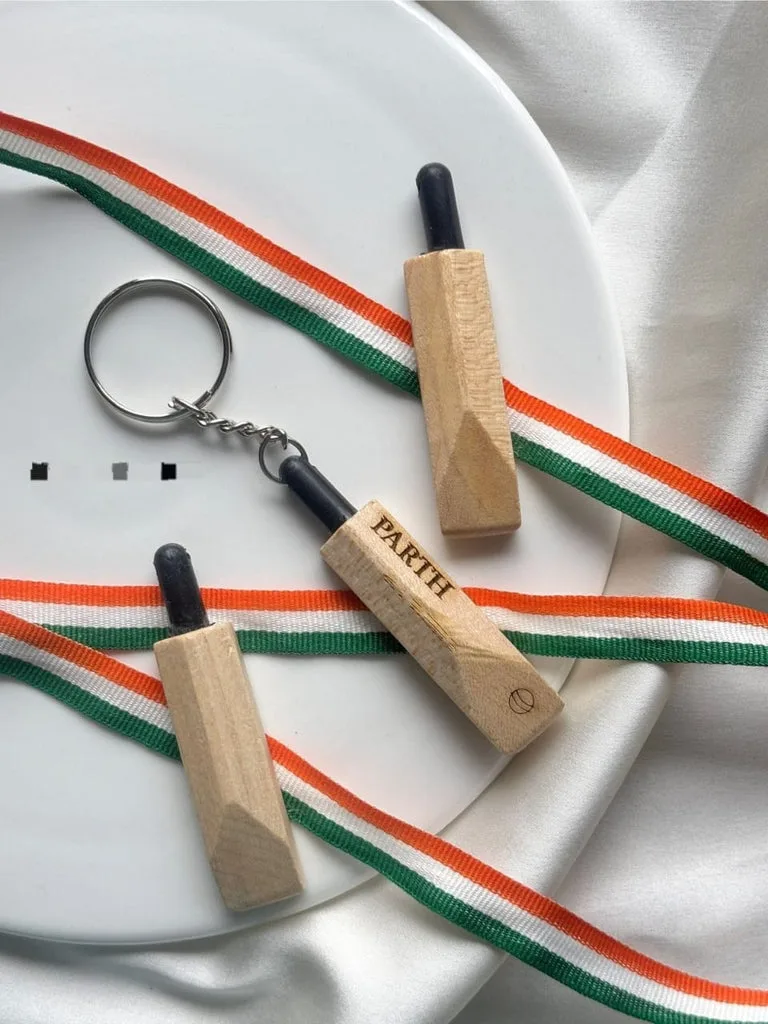 Personalized Wooden Cricket Bat Keychain – Custom Name Engraved thumbnail 1