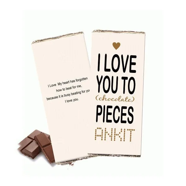 Love You To Pieces Personalised Chocolate Bar with Name & Message thumbnail 1