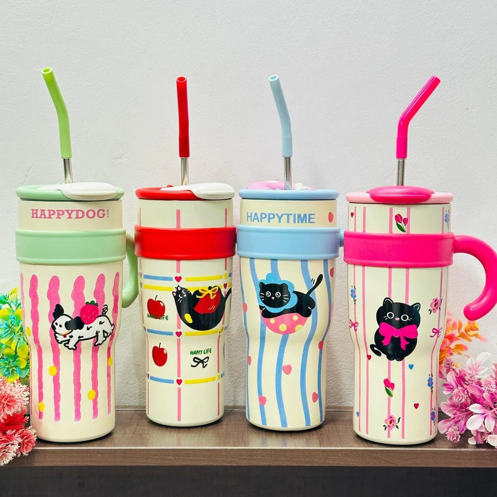 1200ml Stainless Steel Insulated Tumbler with Handle & Steel Straw | Leak Proof | 11hr Cold & 7hr Hot | Name Printing Available thumbnail 1