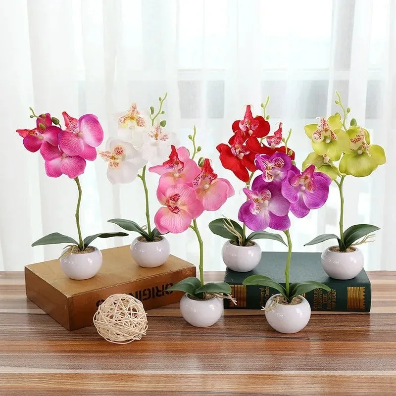 Artificial Orchids flowers with Ceramic Pot for Home Decoration thumbnail 1