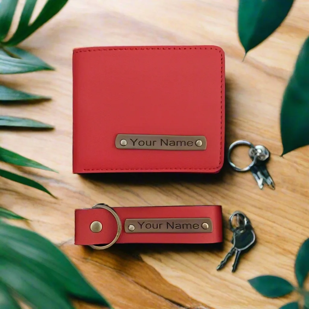 Personalised Leather Wallet + keychain thumbnail 1
