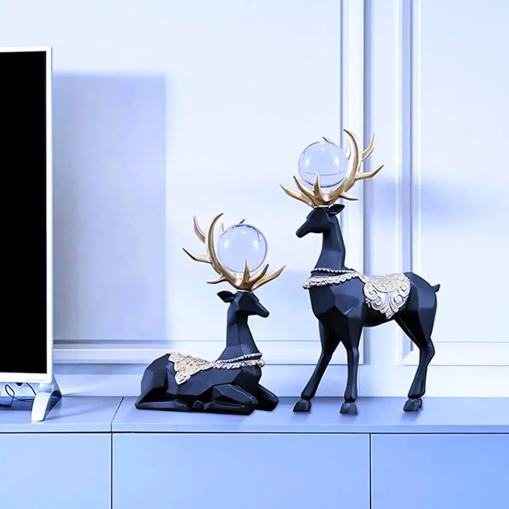 Pair of Black Deer Resin Showpiece (Standard Size, Black, Turquoise) thumbnail 1