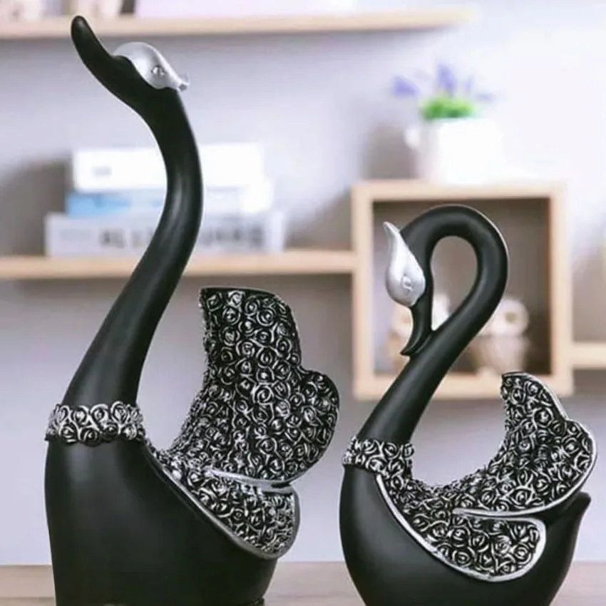 Swan Pair Showpiece Duck Statue Figurine(Black) thumbnail 1