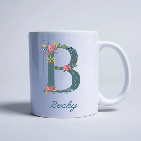 Personalised Mug - Watercolour Floral Initial