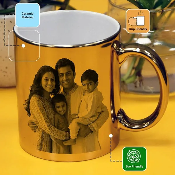Golden Photo Mug – Personalised Family & Couple Memory Mug