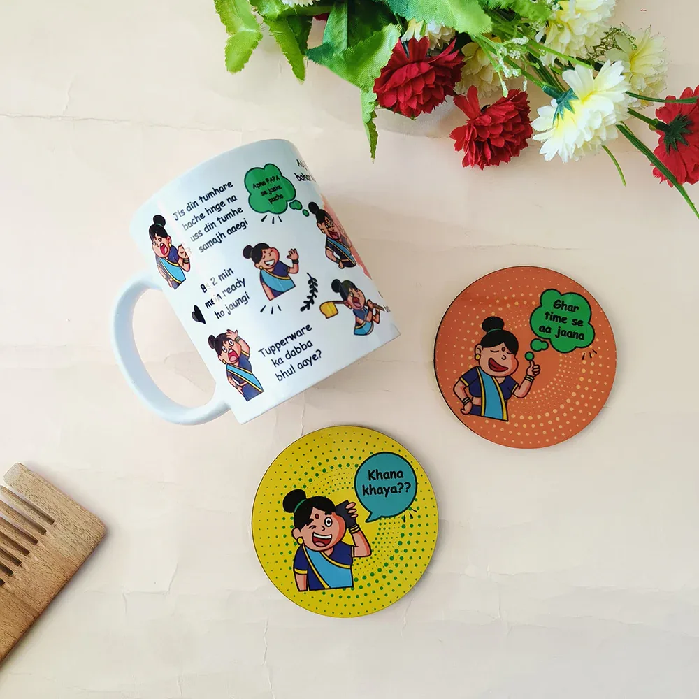 Mother's Day Gift Set – Quirky Ceramic Mug with Tea Coasters for Mom