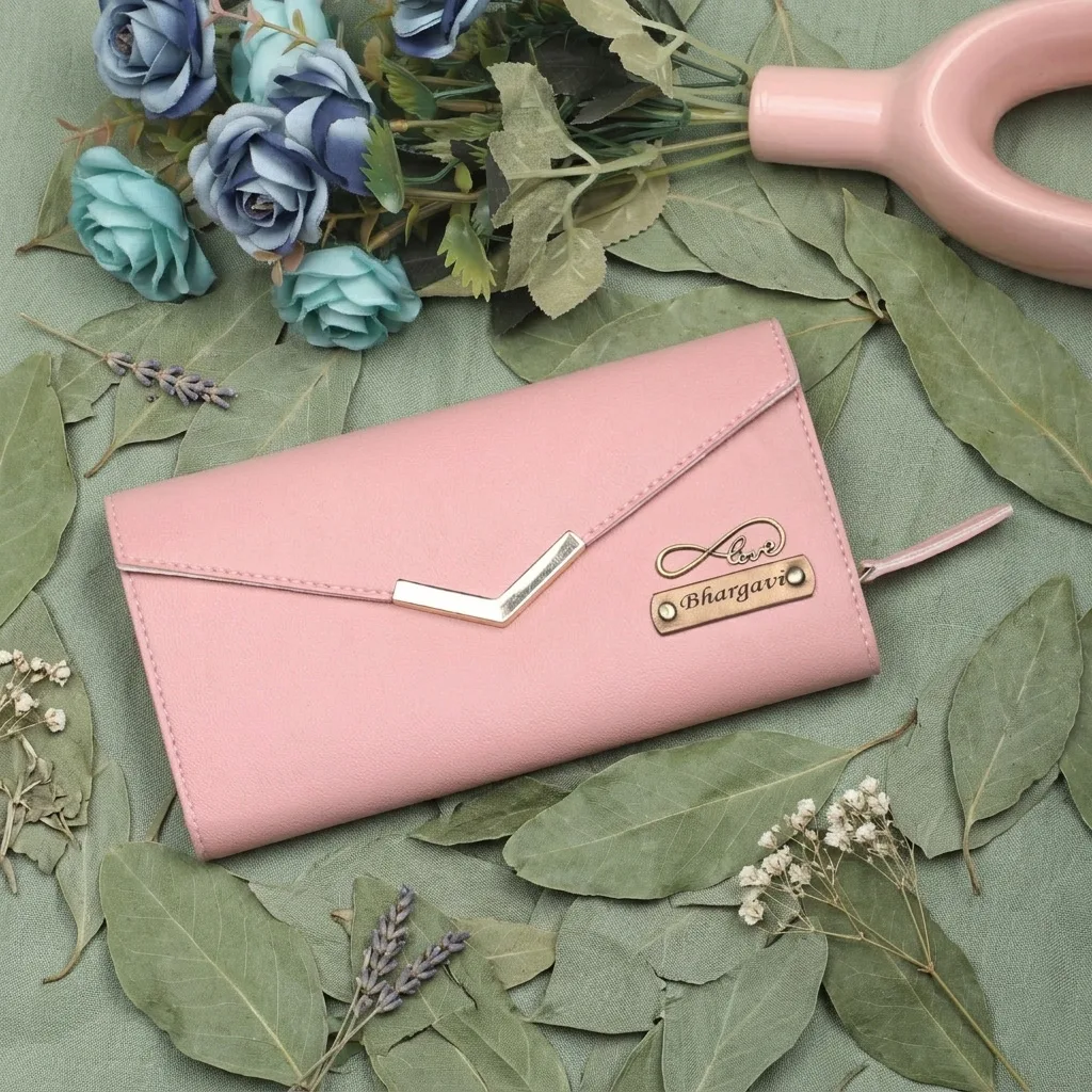 Personalized Ladies Leather Clutch With Name & Charm